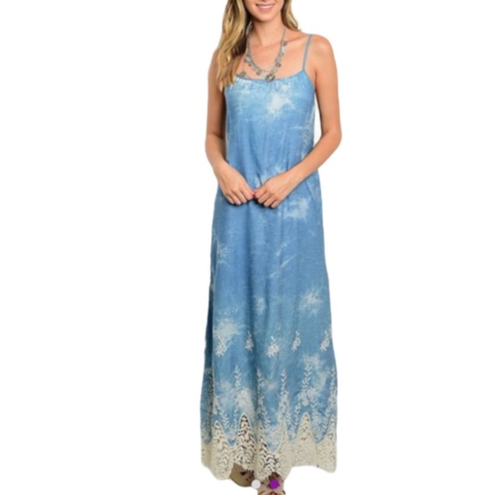 Line & Dot Blue Lace Maxi Dress Sz S